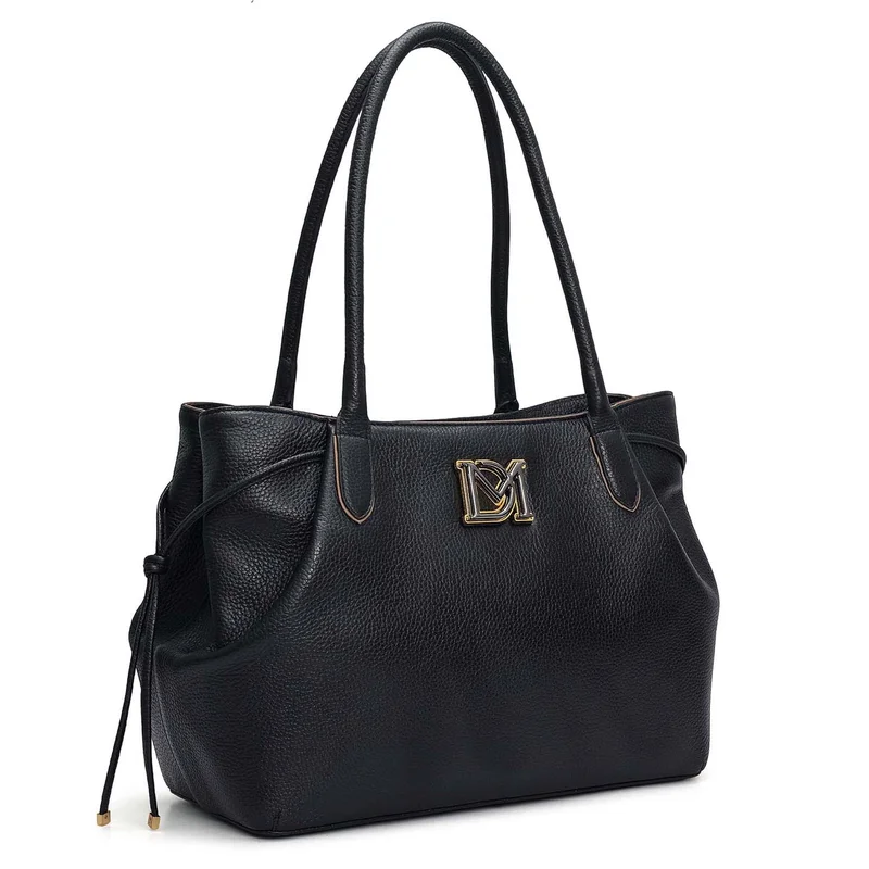 Da Milano Medium Wax Leather Tote - Black